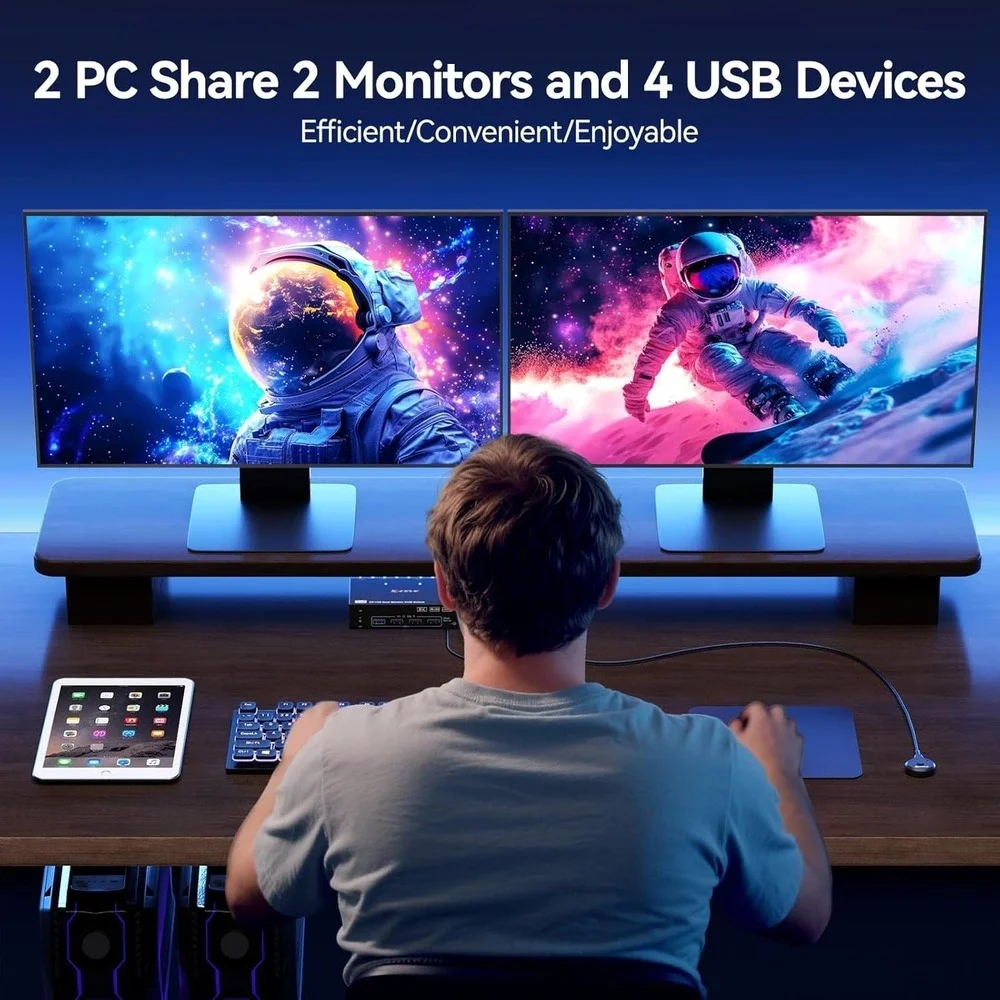ANGEET KVM Switch 2 Monitors 2 Computers HDMI DisplayPort 4K‎ 144Hz USB 3.0